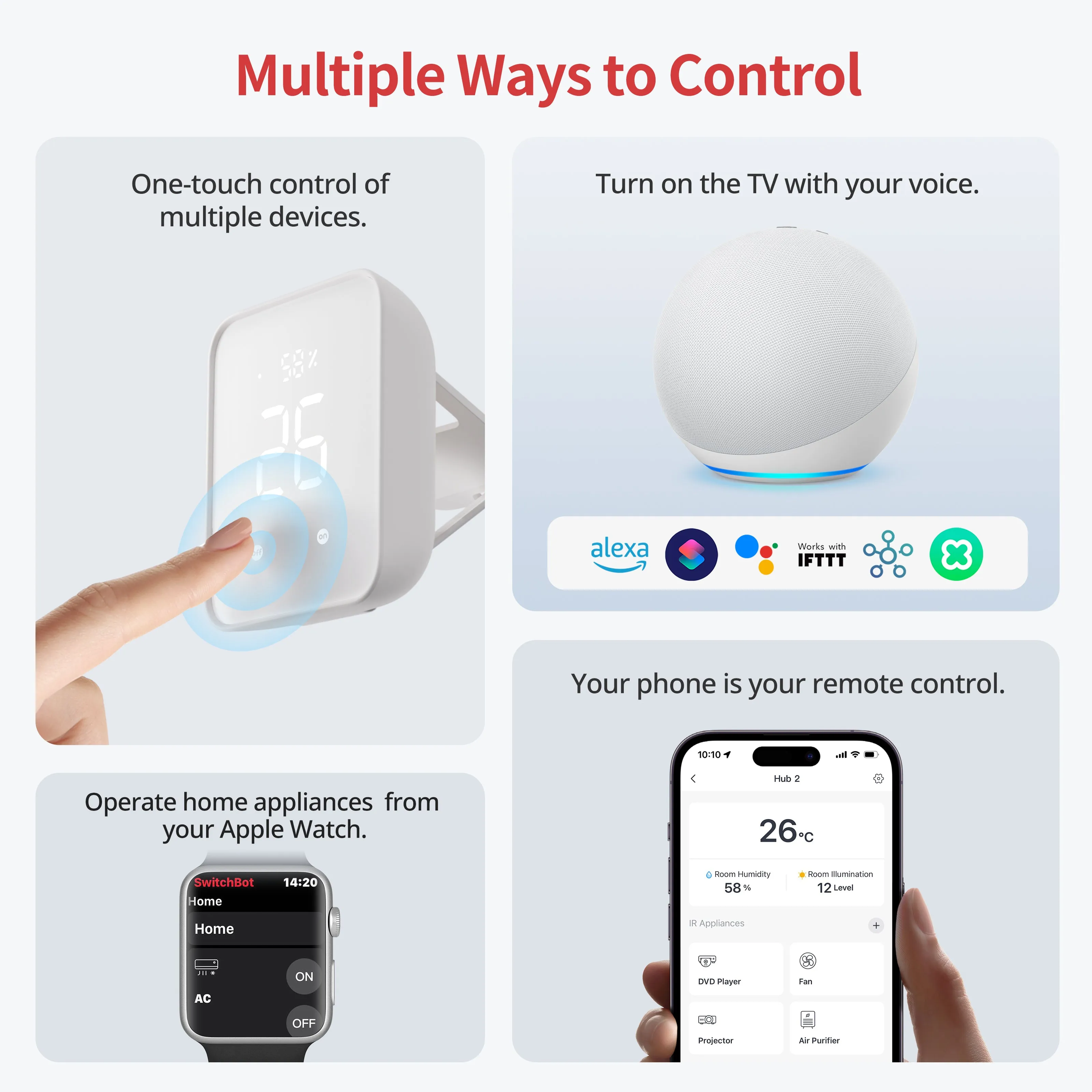 SwitchBot Hub 2 | Work as a WiFi Thermometer Hygrometer, IR Remote Control, Smart Remote and Light Sensor, Wi-Fi, Compatible with Alexa & Google Assistant