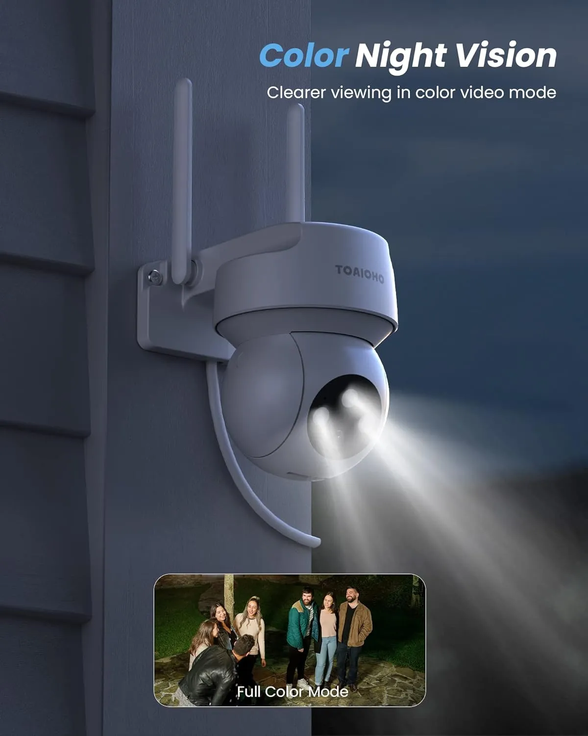 TOAIOHO 2K Outdoor Security Camera with Color Night Vision, Motion Detection and Alarm, 2-Way Talk, IP66 Waterproof, 360°Viewing, 2.4G