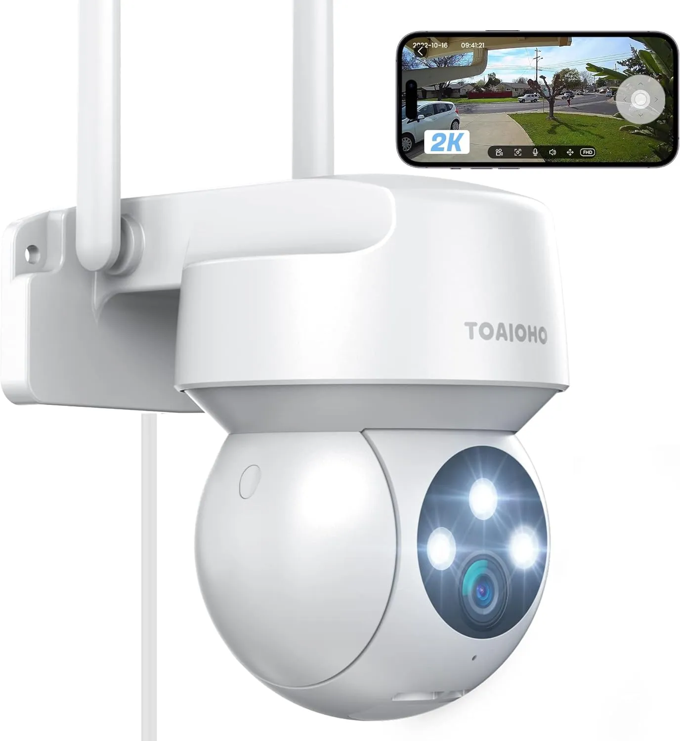 TOAIOHO 2K Outdoor Security Camera with Color Night Vision, Motion Detection and Alarm, 2-Way Talk, IP66 Waterproof, 360°Viewing, 2.4G