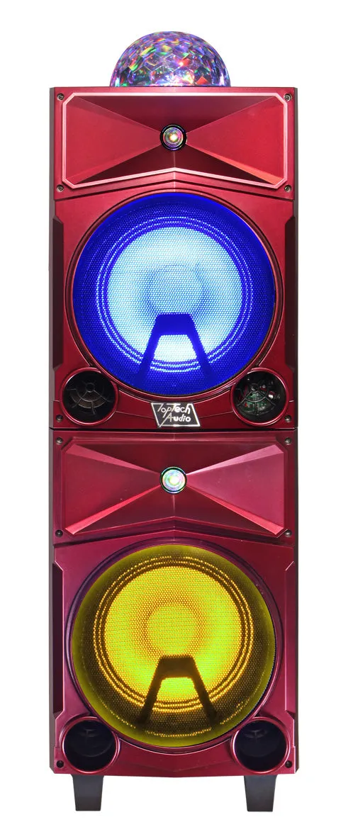 TOPTECH ANGEL-208: 2×8'' Portable Bluetooth Speakers with Disco Ball & LED Lights