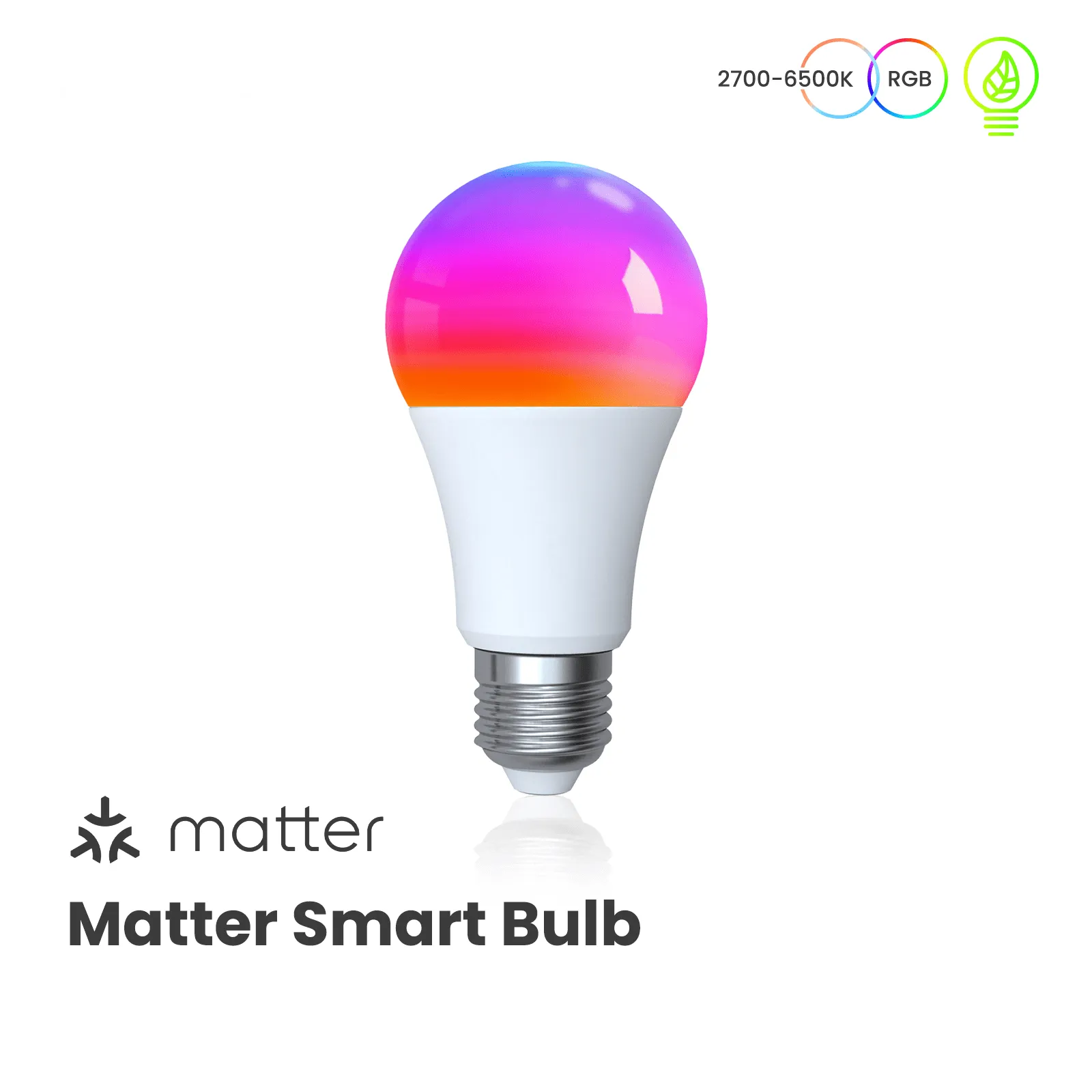 Tuya Matter WiFi Smart LED E27 Dimmable Light Bulbs RGB 2700K-6500K W C