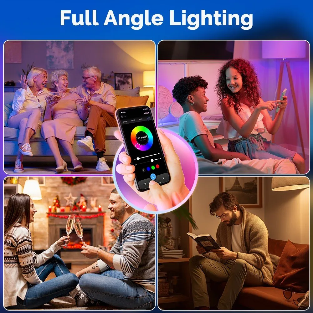 Tuya Matter WiFi Smart LED E27 Dimmable Light Bulbs RGB 2700K-6500K W C