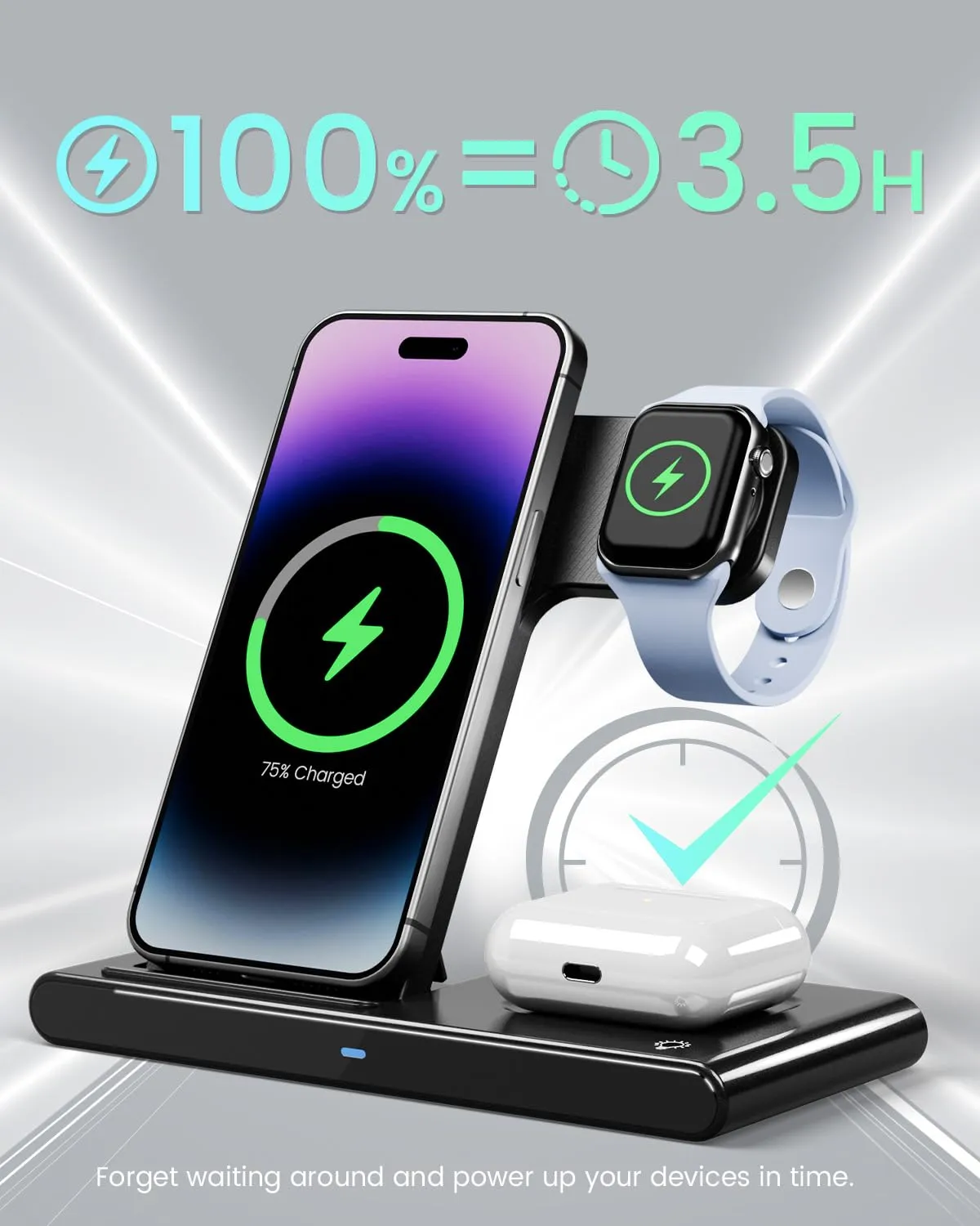 Wireless Charger iPhone Charging Station: 3 in 1 Charger Stand Multiple Devices for Apple - iPhone 15 14 Pro Max 13 12 11 - Watch 9 8 7 6 5 4 3 2 Se - Airpods 3 2 Pro